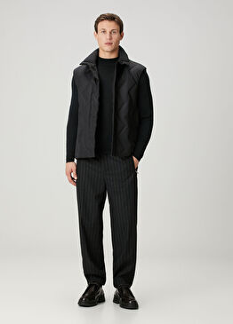 Lacivert Çizgi Desenli Yün Pantolon