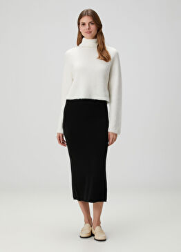 Siyah Midi Kaşmir Etek