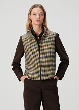 Bej Desenli Yün Karışımlı Yelek