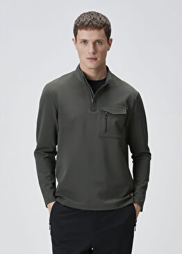 N-Tech Haki Göğüs Cep Detaylı Sweatshirt
