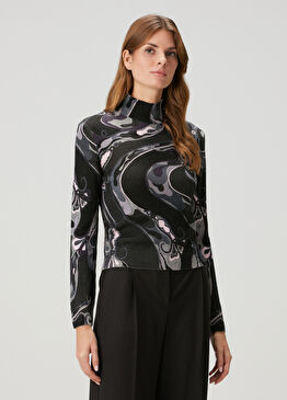 Pembe Siyah Desenli Yün Kazak