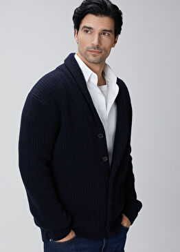 Lacivert Selanik Örgülü Triko Hırka