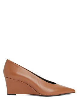 Taba Deri Topuklu Ayakkabı