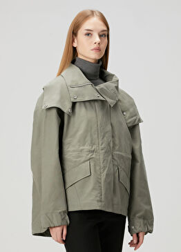 Olivine Gri Kapüşonlu Mont