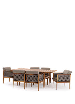 Girift Gri Iroko 6 Kişilik Bahçe Masa Takımı