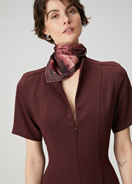 Mürdüm Desenli İpek Eşarp