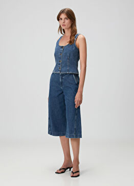 Jamie Tailored Culotte Koyu Mavi Jean Pantolon