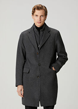 Montesi Açık Gri İç Yaka Detaylı Yün Palto