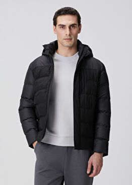 Siyah Ray Kapitoneli Puffer Casual Kaban