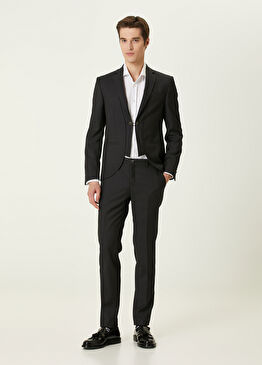 Koyu Gri Mikro Desenli Yün Takım Elbise