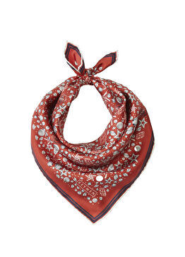 Kırmızı Yıldız Desenli Kadın İpek Fular