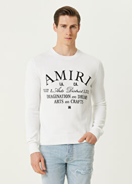 Beyaz Logo Nakışlı Yün Kazak