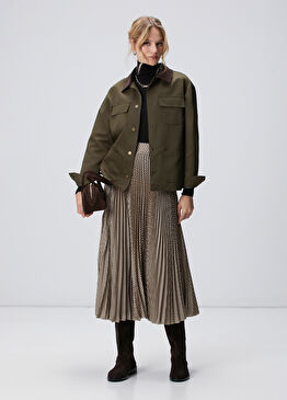 Sarı Pilise Desenli Midi Etek