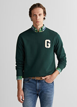 Yeşil Logolu Regular Fit Bisiklet Yaka Erkek Sweatshirt