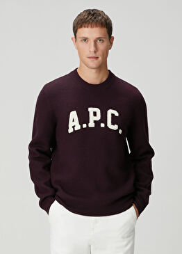 Bordo Logo Jakarlı Yün Kazak