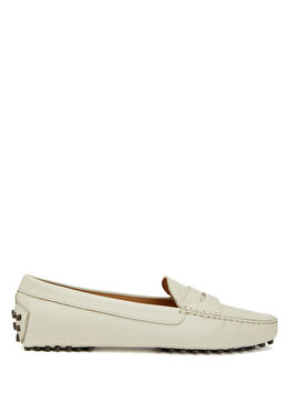 Kırık Beyaz Kadın Deri Loafer