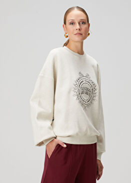 Oversized Kırık Beyaz Logolu Sweatshirt