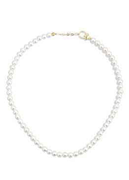 Beyaz İnci 18 Ayar Sarı Altın Kaplama 925 Ayar Gümüş Kadın Kolye