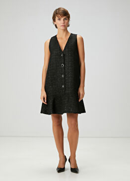 Siyah Mini Tweed Elbise