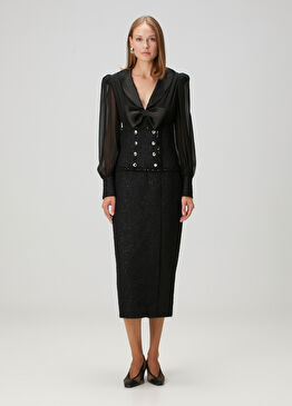 Siyah Midi Tweed Kokteyl Elbise