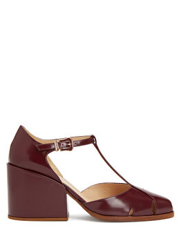 Bordo Deri Topuklu Ayakkabı