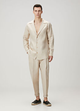 Bej Keten Pantolon