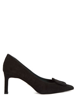 Siyah Toka Detaylı Kadın Süet Topuklu Ayakkabı