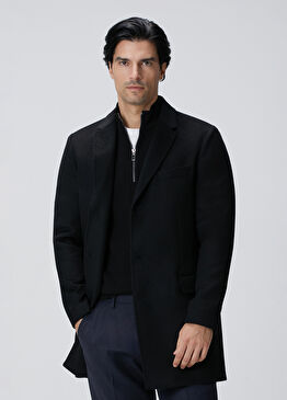 Siyah Kaşmir Karışımlı Palto