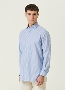 Açık Mavi Çizgi Desenli Gömlek