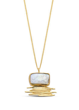 Yatay Kristal 925 Ayar Gümüş Üzeri Altın Kaplama Kadın İnci Kolye 