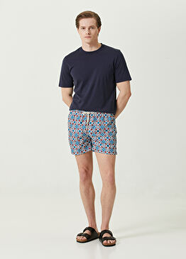 Mavi Beli Kordonlu Etnik Desenli Mayo