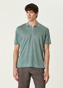 Açık Yeşil Polo Yaka Keten T-shirt