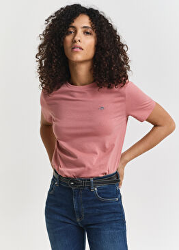 Pembe Yuvarlak Yaka Regular Fit Kısa Kollu Kadın T-Shirt