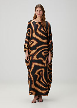 Siyah Gold Desenli İpek Kaftan