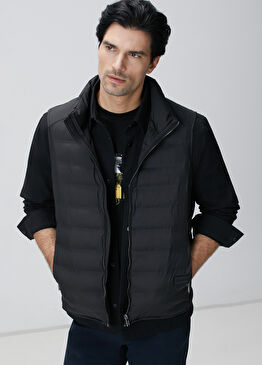 Siyah Puffer Casual Yelek