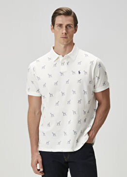 Naturel Polo Yaka Figür Desenli T-shirt