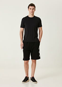 Siyah Beyaz Logo Baskılı Şort