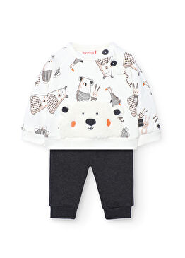 Hayvan Baskılı Sweatshirt ve Pantolon Erkek Bebek 2'li Set
