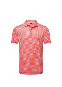 Houndstooth Geo Lisle Hibiscus Kırmızı Kısa Kollu Erkek Golf T-Shirt 