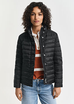 Siyah Kaz Tüyü Dik Yaka Regular Fit Kadın Mont