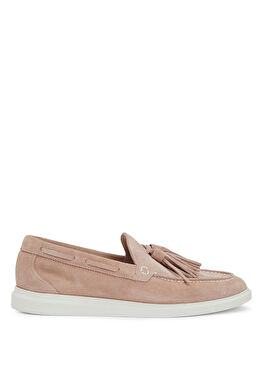 Açık Pembe Püsküllü Kadın Süet Loafer