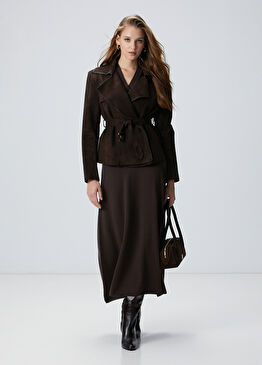 Acı Kahve Midi Yün Triko Etek