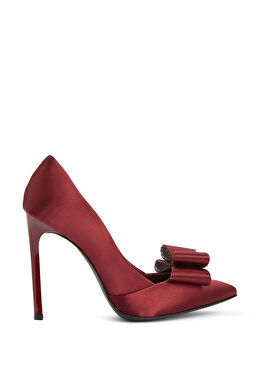 Bordo Saten Topuklu Ayakkabı