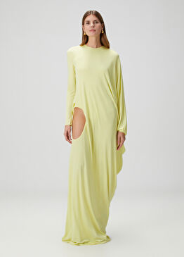 Sarı Cut-Out Detaylı Maksi Abiye Elbise