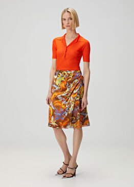 Exotic Barocco Çok Renkli Midi İpek Saten Etek