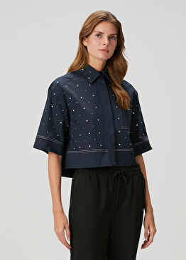 Cistula Lacivert Crop Kanvas Gömlek