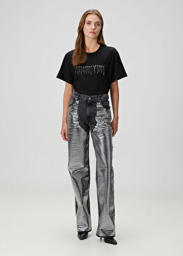 Siyah İşlemeli Jean Pantolon