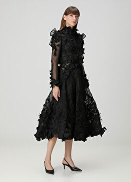 Hypnotic Siyah Aplikeli Midi Kokteyl Elbise