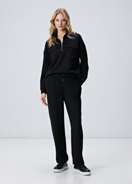 Siyah Nervür Detaylı Eşofman