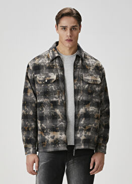 Curved Gri Ekoseli Dış Gömlek